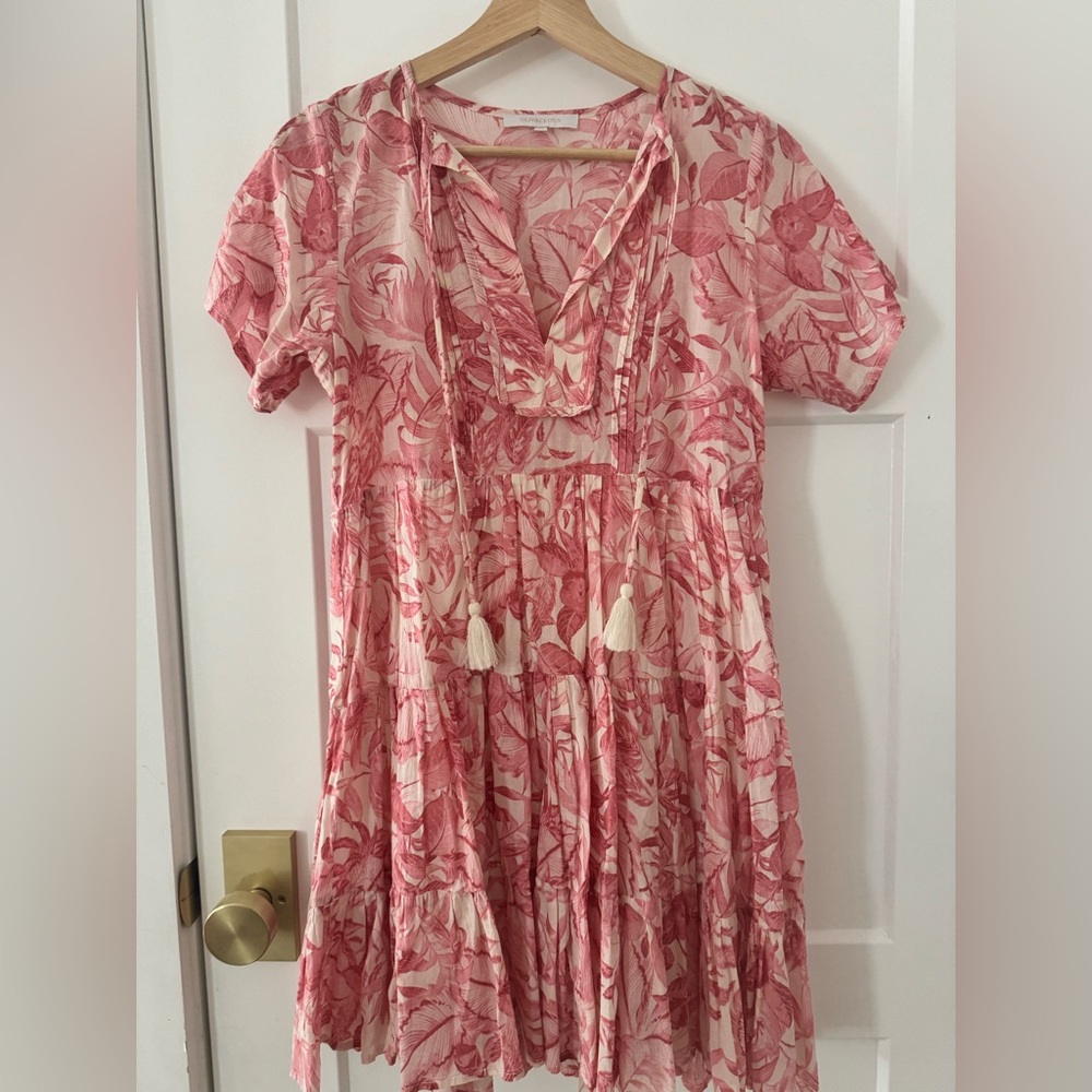 Oliveaceous Palm Mini- Floral Pink and White Dress- 100% Cotton
